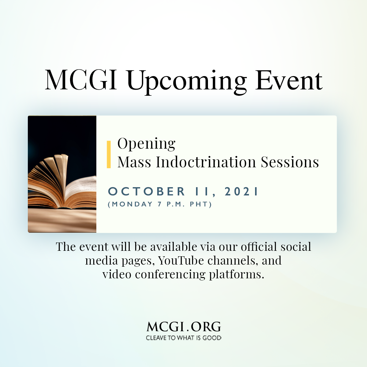 MCGI Mass Indoctrination Schedule